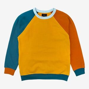 Parched Color Block Pocket Crew Neck Sweatshirt in the Autumn Lagoon color Large